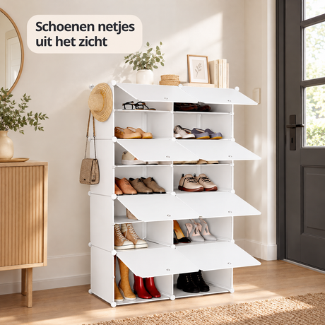 modulaire schoenenkast in gebruik in een passende praktijksituatie