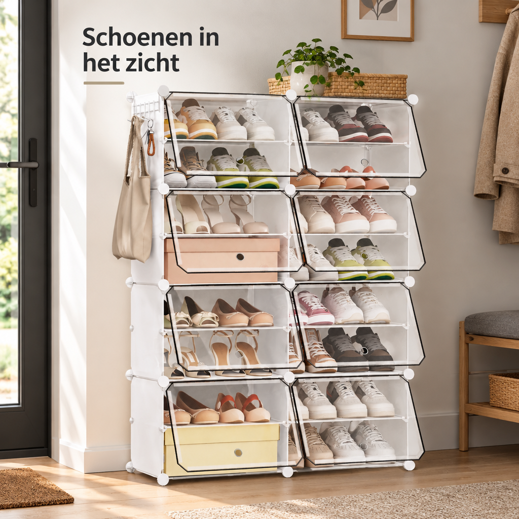 modulaire schoenenkast in gebruik in een passende praktijksituatie