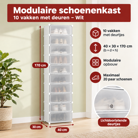 Afmetingen en productspecificaties van modulaire schoenenkast