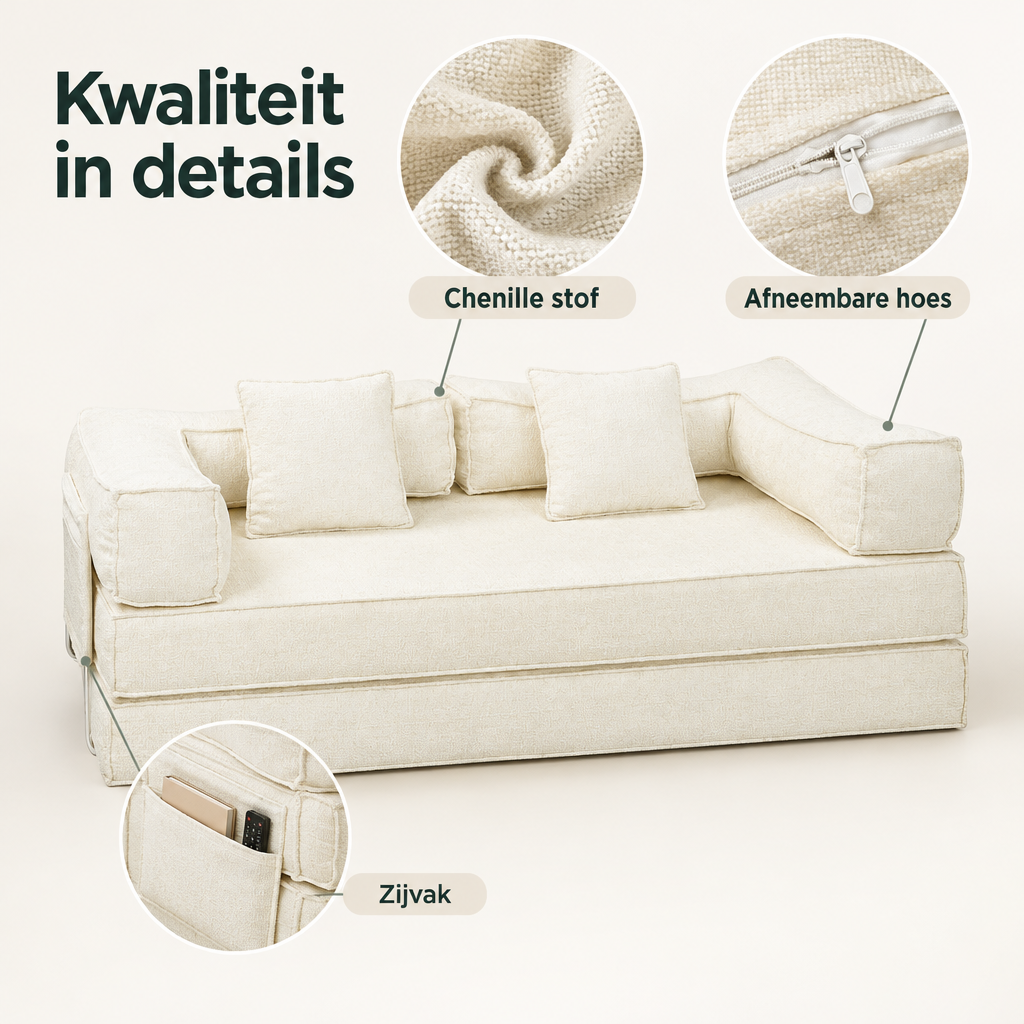 Detail van materiaal en afwerking van modulaire slaapbank