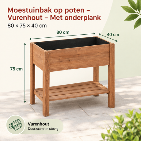 Afmetingen en productspecificaties van moestuinbak op poten