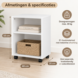 Afmetingen en productspecificaties van nachtkastje op wielen