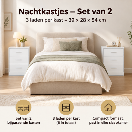 Praktische toepassing en keuzehulp voor nachtkastjes set van 2