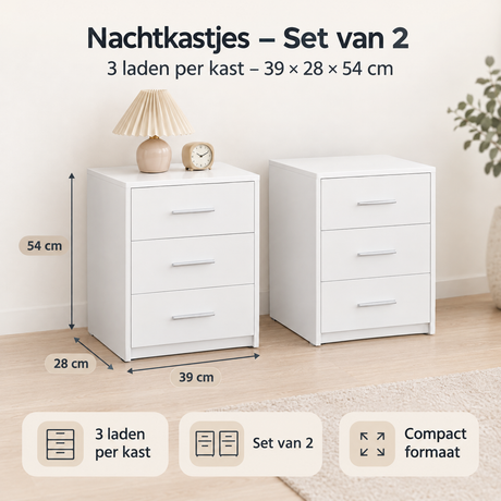 Afmetingen en productspecificaties van nachtkastjes set van 2