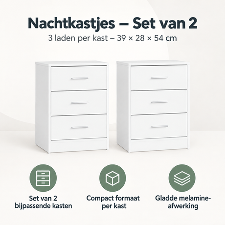 Overzicht van nachtkastjes set van 2 met de belangrijkste productvoordelen