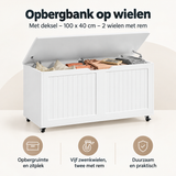 BukkitBow opbergbank op wielen met deksel, 100x40 cm, twee wielen met rem, geschikt voor opslag en organisatie.