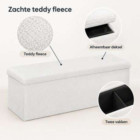 BukkitBow Teddy opbergbank, opvouwbaar met 135 liter opslag, zichtbaar in close-up met textuur en details van het materiaal