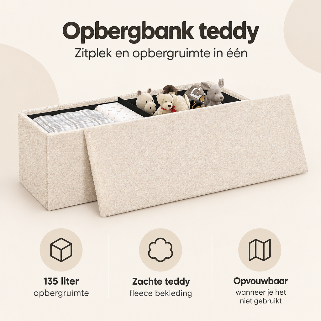 Overzicht van opbergbank teddy met de belangrijkste productvoordelen