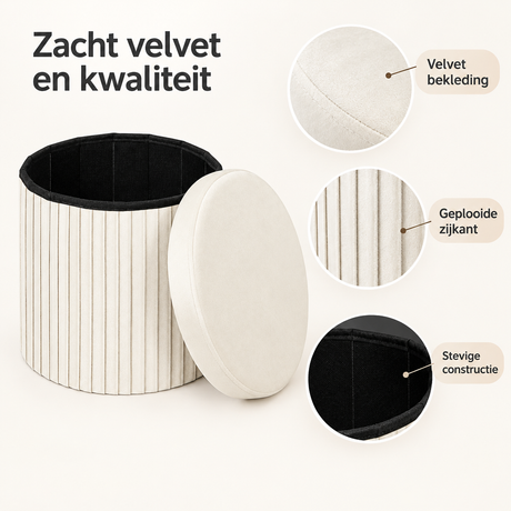 Detail van materiaal en afwerking van opbergpoef