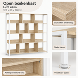 Detail van materiaal en afwerking van open boekenkast