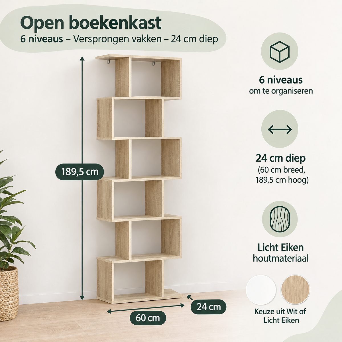 Afmetingen en productspecificaties van open boekenkast