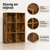 Detail van materiaal en afwerking van open vakkenkast