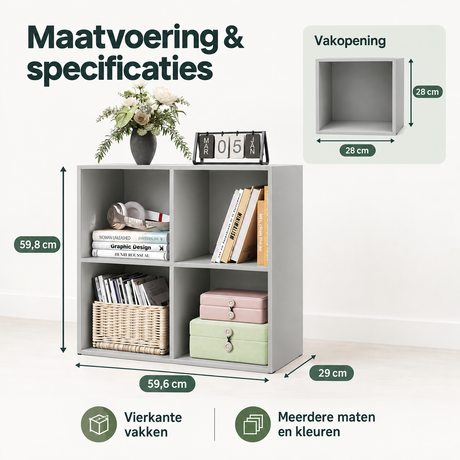 Afmetingen en productspecificaties van open vakkenkast