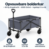 Overzicht van opvouwbare bolderkar met de belangrijkste productvoordelen