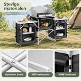 Detail van materiaal en afwerking van opvouwbare campingkeuken