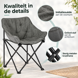 Opvouwbare campingstoel van BukkitBow met gevoerde zitting, draagtas en lichte constructie van 2,95 kg, geschikt voor kamperen.