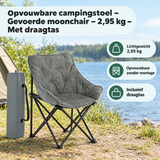 Opvouwbare campingstoel van BukkitBow met gevoerd zitvlak, draagtas en lichtgewicht ontwerp voor comfortabel kamperen.