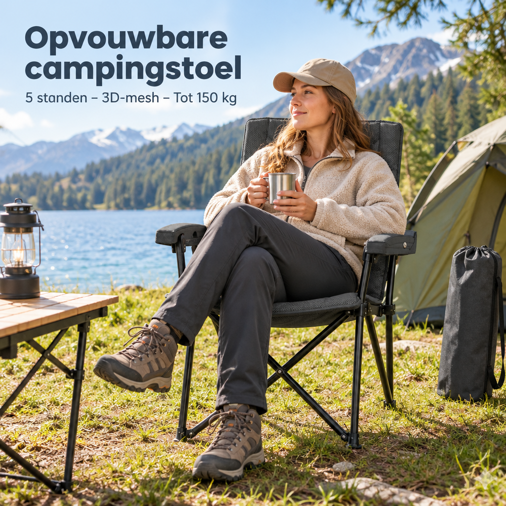 opvouwbare campingstoel in gebruik in een passende praktijksituatie