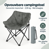 Opvouwbare campingstoel van BukkitBow met voering, draagtas en lichte constructie, ideaal voor kampeeravonturen