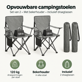 Set van 2 opvouwbare campingstoelen van BukkitBow met bekerhouder en draagtas, ideale zitoplossing voor outdoor activiteiten