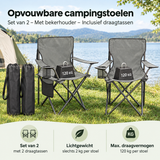 Set van 2 opvouwbare campingstoelen van BukkitBow met bekerhouders en draagtas, ideaal voor kampeerplezier.