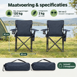 Set van 2 opvouwbare campingstoelen van BukkitBow met bekerhouder en draagtas, lichte en praktische buitensport stoelen.