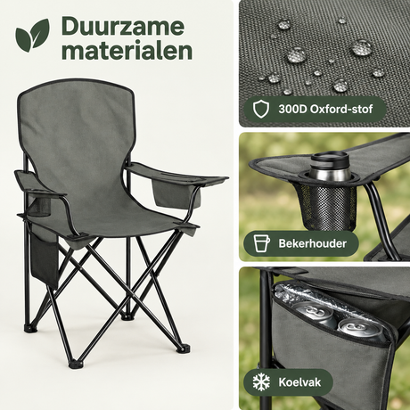 Detail van materiaal en afwerking van opvouwbare campingstoelen set van 2