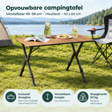 Opvouwbare campingtafel van BukkitBow met houtlook, verstelbaar van 49 tot 58 cm, 92 x 60 cm, ideaal voor outdoors.