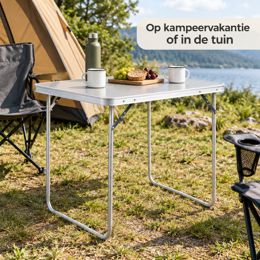 Opvouwbare campingtafel van BukkitBow, 80x60x70 cm, lichtgewicht van 2,7 kg en draagvermogen tot 15 kg in gebruik buiten.