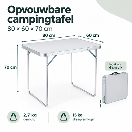 Opvouwbare campingtafel van BukkitBow, 80x60x70 cm, lichtgewicht, draagkracht tot 15 kg, ideaal voor kampeerplekken