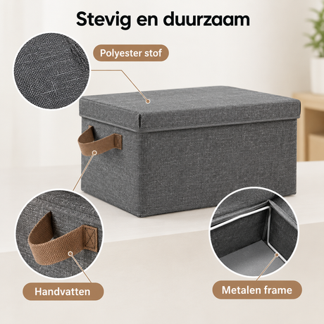 Detail van materiaal en afwerking van opvouwbare opbergdozen
