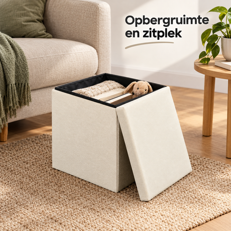opvouwbare opbergpoef in gebruik in een passende praktijksituatie
