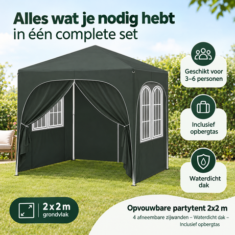 Praktische toepassing en keuzehulp voor opvouwbare partytent 2x2
