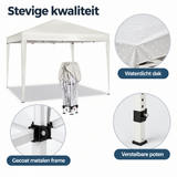 Detail van materiaal en afwerking van opvouwbare partytent 3x3