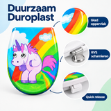 Detail van materiaal en afwerking van ovale toiletbril met print