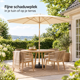 Rond beige stokparasol van 300 cm met kantelbare functies en slinger, geschikt voor buitengebruik, van BukkitBow.