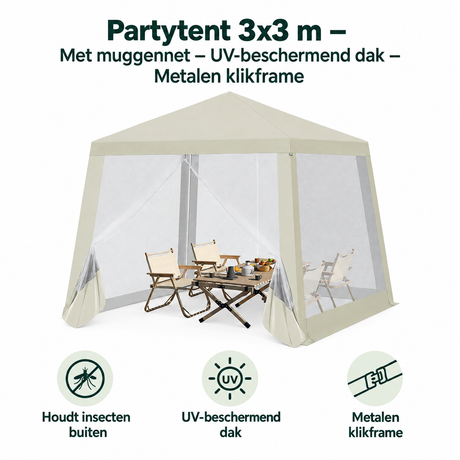 Belangrijkste voordelen en eigenschappen van partytent 3x3 met muggennet