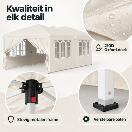Detail van materiaal en afwerking van partytent 3x6
