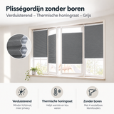 Grijs plisségordijn zonder boren van BukkitBow, verduisterend en thermisch honingraat voor privacy en isolatie