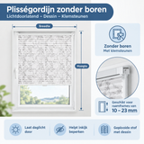 Afmetingen en productspecificaties van plisségordijn zonder boren