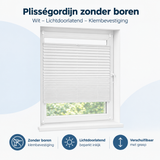 Overzicht van plisségordijn zonder boren met de belangrijkste productvoordelen