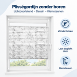 Overzicht van plisségordijn zonder boren met de belangrijkste productvoordelen