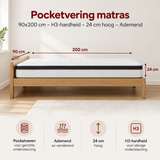 Afmetingen en productspecificaties van pocketvering matras 90x200