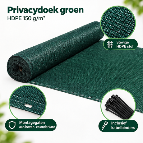 Detail van materiaal en afwerking van privacydoek groen