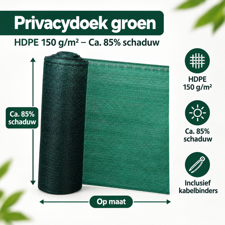 Afmetingen en productspecificaties van privacydoek groen