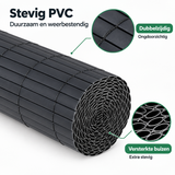 Detail van materiaal en afwerking van PVC privacyscherm