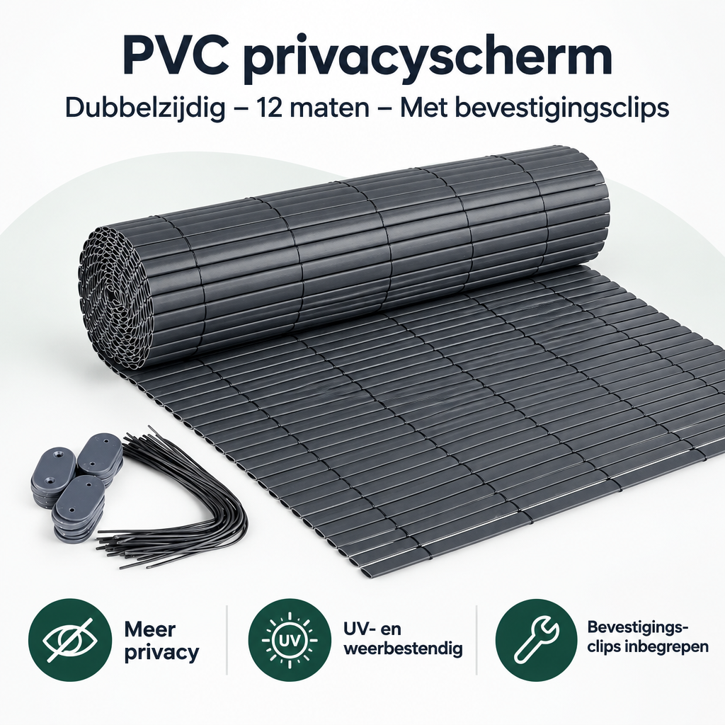 Overzicht van PVC privacyscherm met de belangrijkste productvoordelen