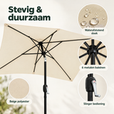 Rechthoekige BukkitBow parasol met slinger, kantelbaar, inclusief draagtas, zichtbaar in close-up met textuur en frame details