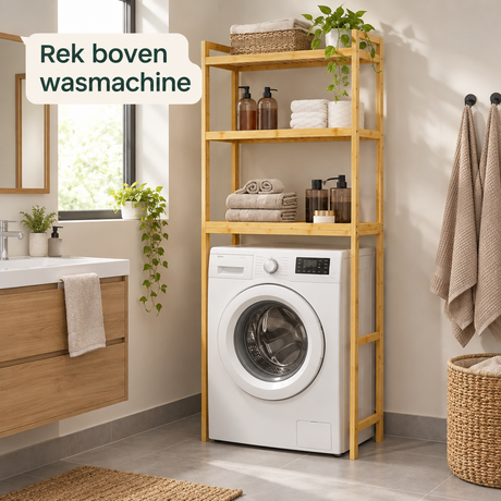 Bamboe opbergrek boven wasmachine en toilet met 3 planken, 63,5 × 163 × 26 cm, geschikt voor extra opbergruimte