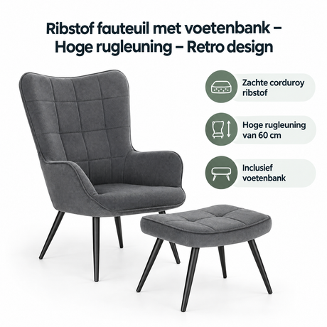 Belangrijkste voordelen en eigenschappen van ribstof fauteuil met voetenbank